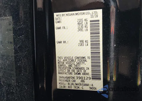 2017 Nissan Maxima 3.5 Sv z USA, uszkodzony, nr VIN 1N4AA6AP2HC390129